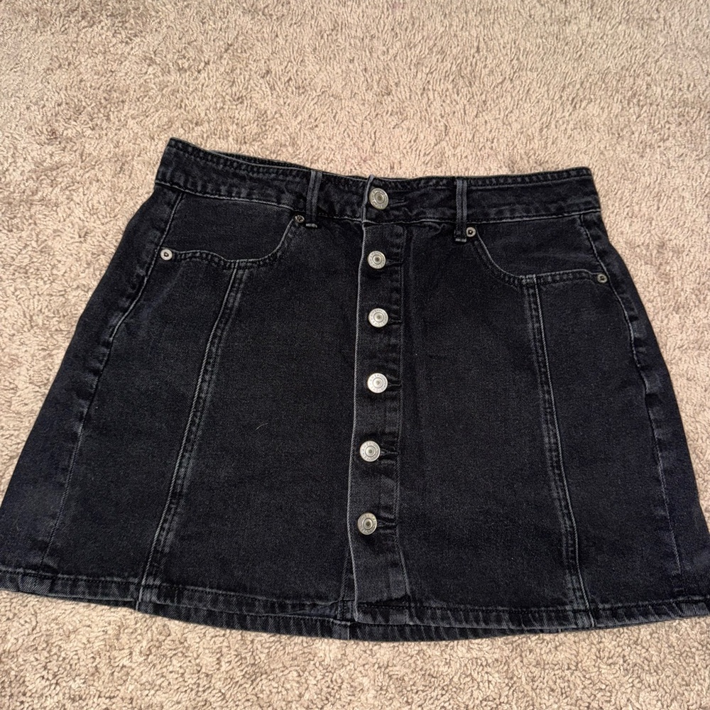 American Eagle Women’s Black Denim Button-Front Skirt
